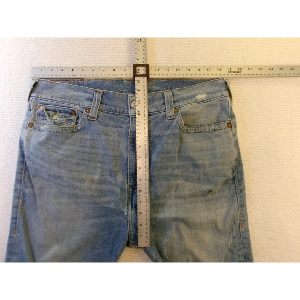 True Religion Mens 34 Slim Drop Rise Jeans Light Blue Flap‎ Pocket Distressed